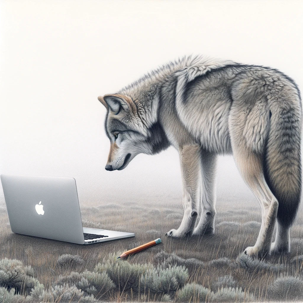 Wolf lost in fog, by DALL-E